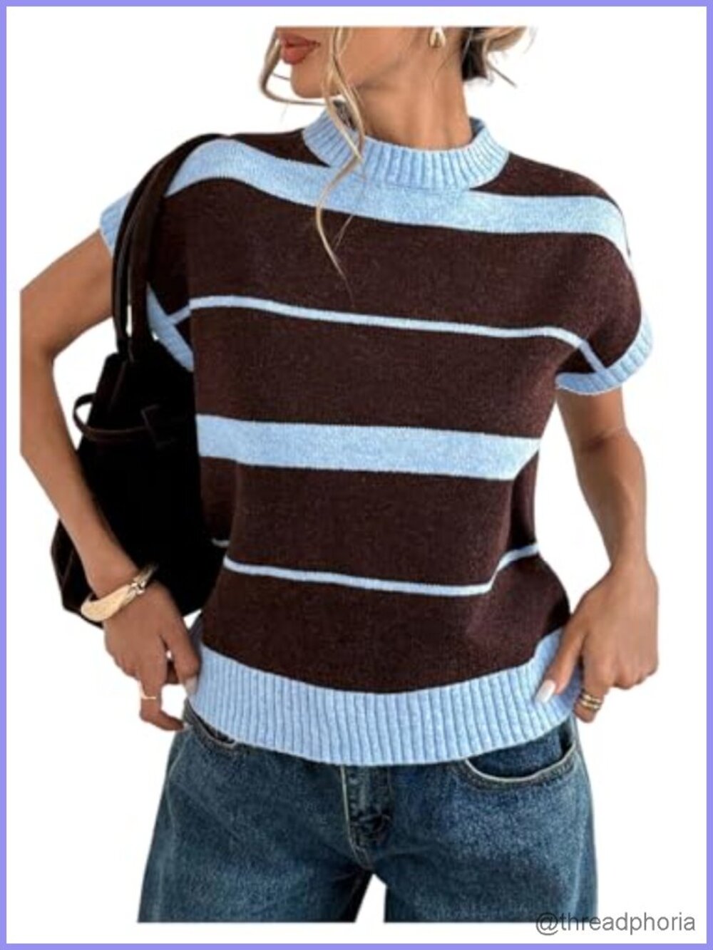 Women's Striped Crew Neck Knit Pullover Sweater Vest - Lightweight Summer
